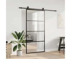Stumdomos durys su furnitūra, juodos, 102,5x205 cm, ESG stiklas