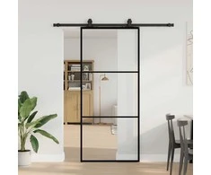 Stumdomos durys su įrangos rinkiniu, juodas, 90x205 cm, ESG ir