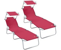 Saulės gultas 2 pcs Raudona 58 x 188 x 77 cm Poliesteris