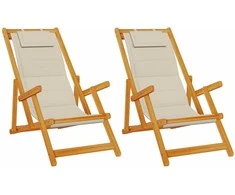 Paplūdimio kėdė su pagalve 2 pcs Ruda Kietos akacijos mediena