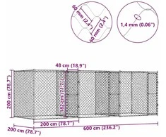 Šuns narvas Sidabro 600 x 200 x 200 cm Cinkuota plienas
