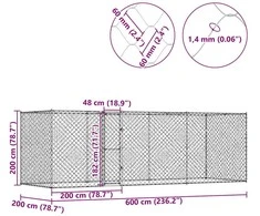 Šuns narvas Sidabro 600 x 200 x 200 cm Cinkuota plienas