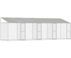 Šuo narvas su stogu Sidabro 800 x 200 x 256 cm Plienas ir PE