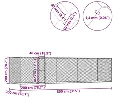 Šuns narvas Sidabro 800 x 200 x 200 cm Cinkuota plienas