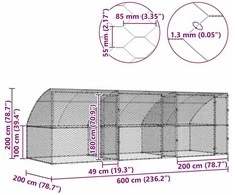 Šunų narvas 3 vnt. Sidabrinė 6 x 2 x 2 m Galvanizuotas plienas