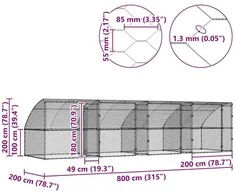 Šunų narvas 4 vnt. Sidabro 8 x 2 x 2 m Galvanizuotas plienas