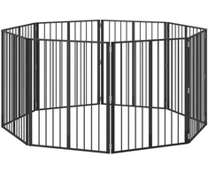 Šunų vartai 8 pcs Juodas 80 x 100 cm Cinkuota plienas