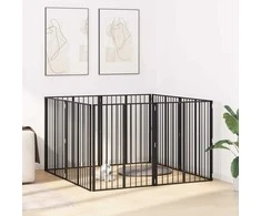 Šunų vartai 8 pcs Juodas 80 x 100 cm Cinkuota plienas