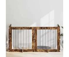 Šunų vartai su stovais 4 pcs Dūminio ąžuolo 100 x 100 cm