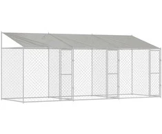 Šuo narvas su stogu Sidabro 600 x 200 x 256 cm Plienas ir PE