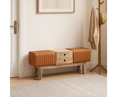 suoliukas 110 x 30 x 45 cm Tikra oda Ruda