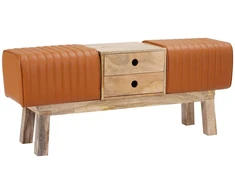 suoliukas 110 x 30 x 45 cm Tikra oda Ruda