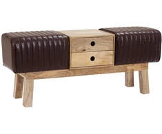 suoliukas 110 x 30 x 45 cm Tikra oda Tamsiai rudas