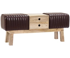 suoliukas 110 x 30 x 45 cm Tikra oda Tamsiai rudas