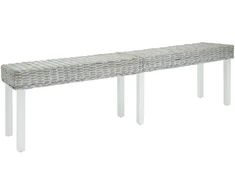 Suoliukas, baltas, 160x35x45 cm, natūralus kubu rotangas ir raudonmedžio masyvas