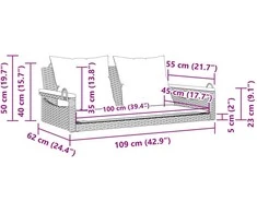 Sūpynės-suoliukas su pagalvėmis, pilkas, 109x62x40cm, ratanas