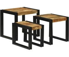 Suklijuotas stalas 3 pcs Kietas mangų medis ir metalas