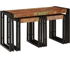 Suklijuotas stalas 3 pcs Kietas atgautas medis ir metalas