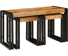 Suklijuotas stalas 3 pcs Kietas mangų medis ir metalas