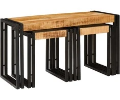 Suklijuotas stalas 3 pcs Kietas mangų medis ir metalas