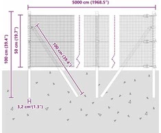 Suvirintas vielos tvora žemės tvirtinimas 50 x 0,5 m Pilka