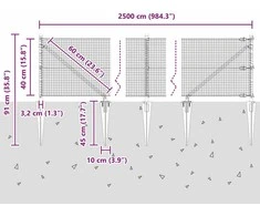Suvirintas vielinis tvoras su smailiais galais 25 x 0,4 m Pilka