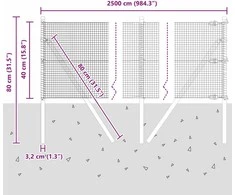 Suvirintas vielos tvora žemės tvirtinimas 25 x 0,4 m Pilka