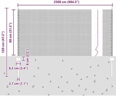 Suvirintas vielos tvora su stulpeliais 100 x 0,8 m Pilka