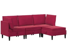 Svetainės baldų komplektas 4 pcs Vyno raudona Aksomas