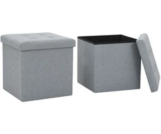Taburetė-daiktadėžė, 2vnt., pilka, sulankstoma, dirbtinė oda