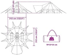 Teepee palapinė 3 asmenims 3 asmeniui Pilka ir oranžinė