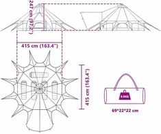 Teepee palapinė 5 žmonėms 5 asmeniui Pilka ir oranžinė