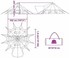 Teepee palapinė 9 žmonėms 9 asmeniui Žalia ir Pilka