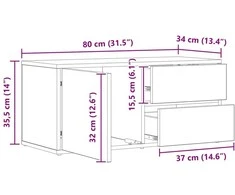TV staliukas Televizoriaus spintelė, artisano ąžuolo, 80x34x35,5cm, mediena