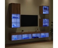 Televizorių sieniniai baldai su LED 5 vnt. Amatininkų ąžuolas