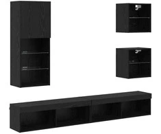 Televizorių sieniniai baldai su LED 5 pcs Juodas ąžuolas