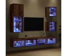 Televizorių sieniniai baldai su LED 5 vnt. Senovinis medis