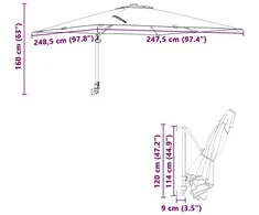 Sodo skėtis 248,5 x 247,5 x 160 cm Poliesteris ir plienas