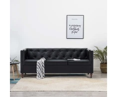 Trivietė Chesterfield sofa, juoda, dirbtinės odos apmušalas