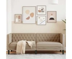 Trivietė chesterfield sofa, kapučino spalvos, dirbtinė oda