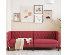 Trivietė chesterfield sofa, raudonojo vyno sp., dirbtinė oda