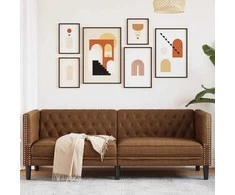 Trivietė chesterfield sofa, rudos spalvos, dirbtinė versta oda