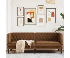 Trivietė chesterfield sofa, rudos spalvos, dirbtinė versta oda
