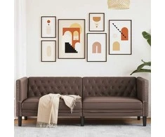 Trivietė chesterfield sofa, rudos spalvos, dirbtinė oda