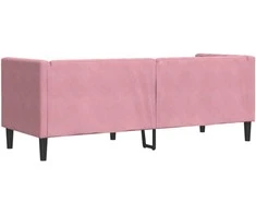Trivietė chesterfield sofa su pagalvėlėmis, rožinė, aksomas