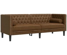 Trivietė chesterfield sofa su pagalvėlėmis, ruda, dirbtinė oda
