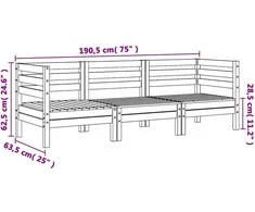 Trivietė sodo sofa, pušies medienos masyvas