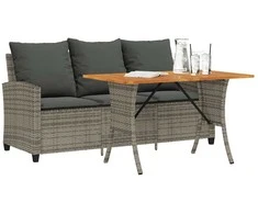 Trivietė sodo sofa su pagalvėlėmis ir staliuku, pilkos spalvos