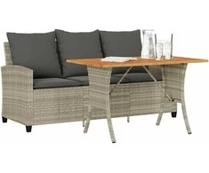 Trivietė sodo sofa su pagalvėlėmis ir staliuku, šviesiai pilka