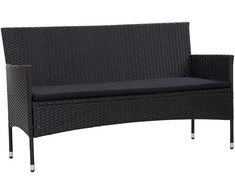 Trivietė sodo sofa su pagalvėlėmis, juodos spalvos, poliratanas